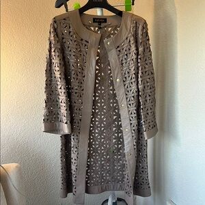 Escada Beige Leather Laser Cut Coat